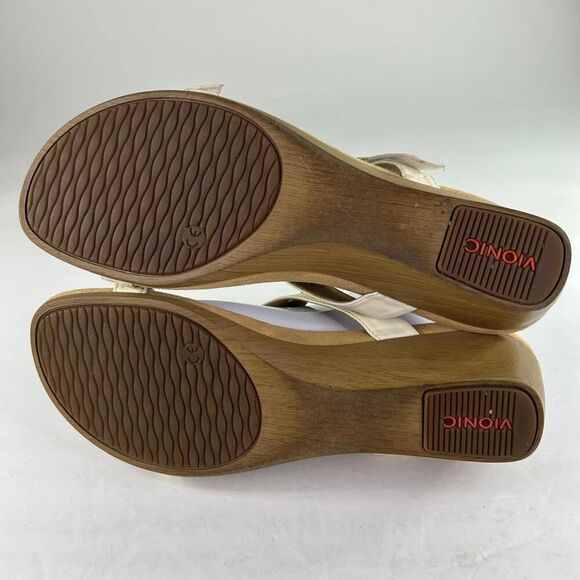 Vionic Women's Maggie Wedge Sandals US 11 White Studs T-strap Shoes - Picture 7 of 10